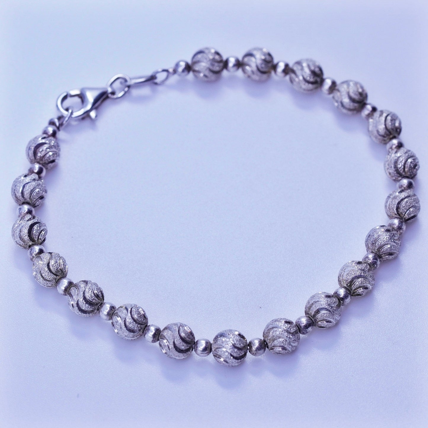 7”, Vintage Sterling 925 silver handmade tennis bracelet chain with amber