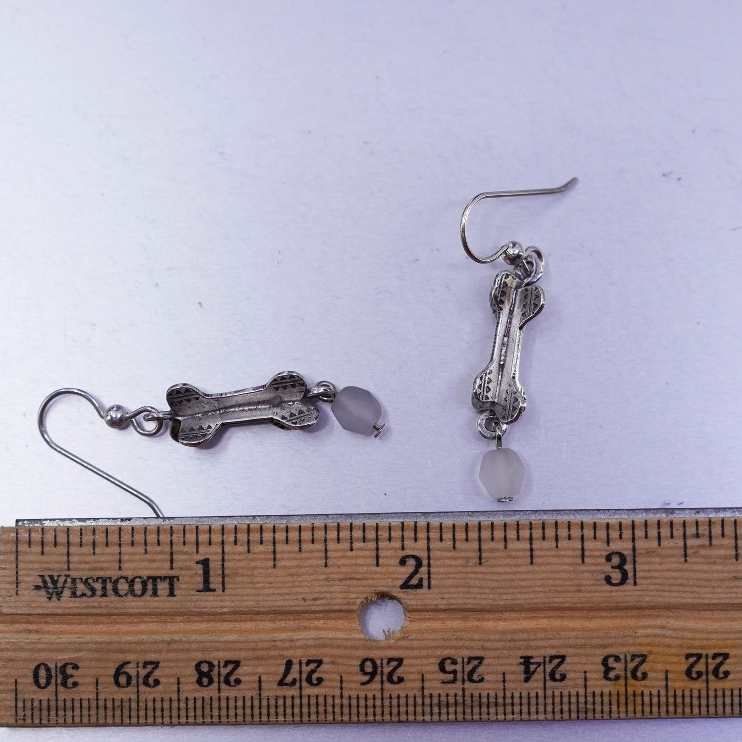 Vintage Sterling 925 silver bone earrings with crystal dangles