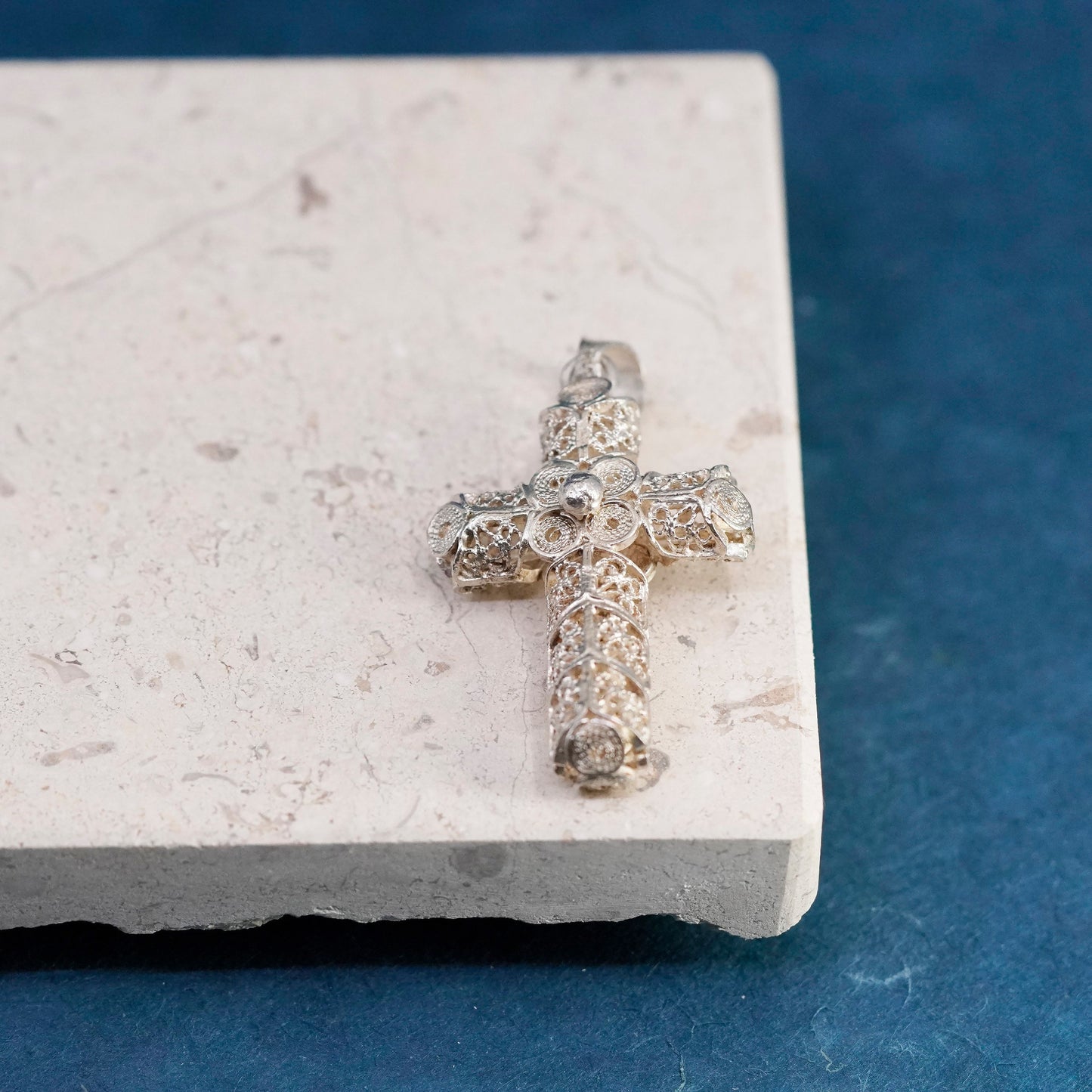 Vintage Sterling silver handmade pendant, 925 filigree bali cross