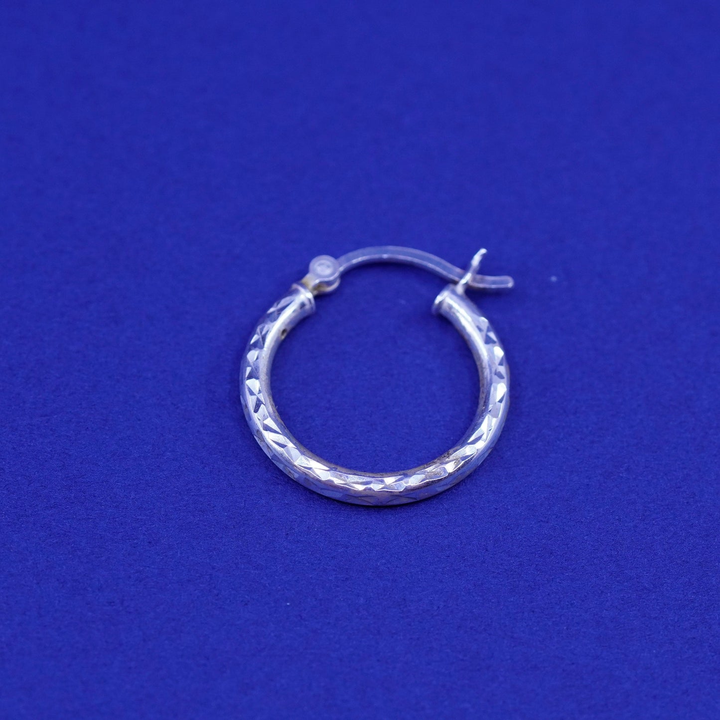 0.75”, vintage Sterling silver handmade earrings, textured 925 hoops, huggie