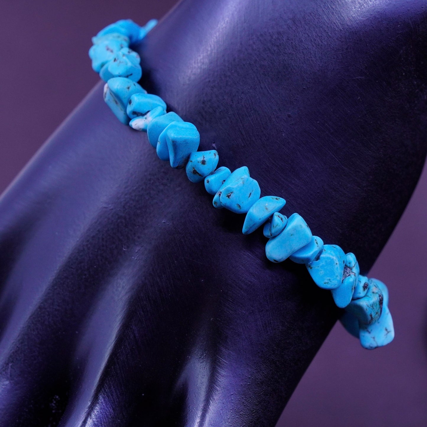 7”, Vintage Sterling silver handmade bracelet, turquoise beads w/ elastic band