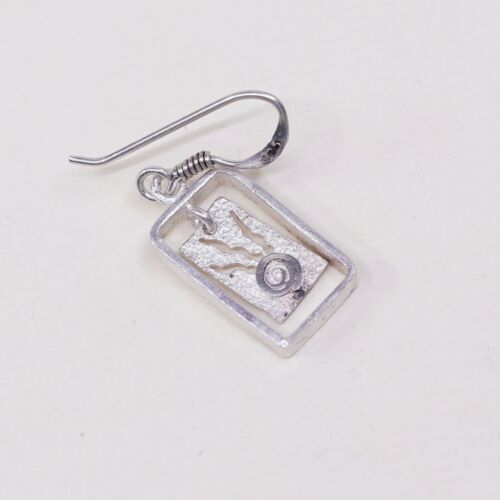 Vtg Handmade 925 Sterling Silver Sun Dangle Earrings, Silver Fested