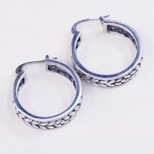 1”, VTG MNA sterling silver handmade earrings, 925 Textured hoops