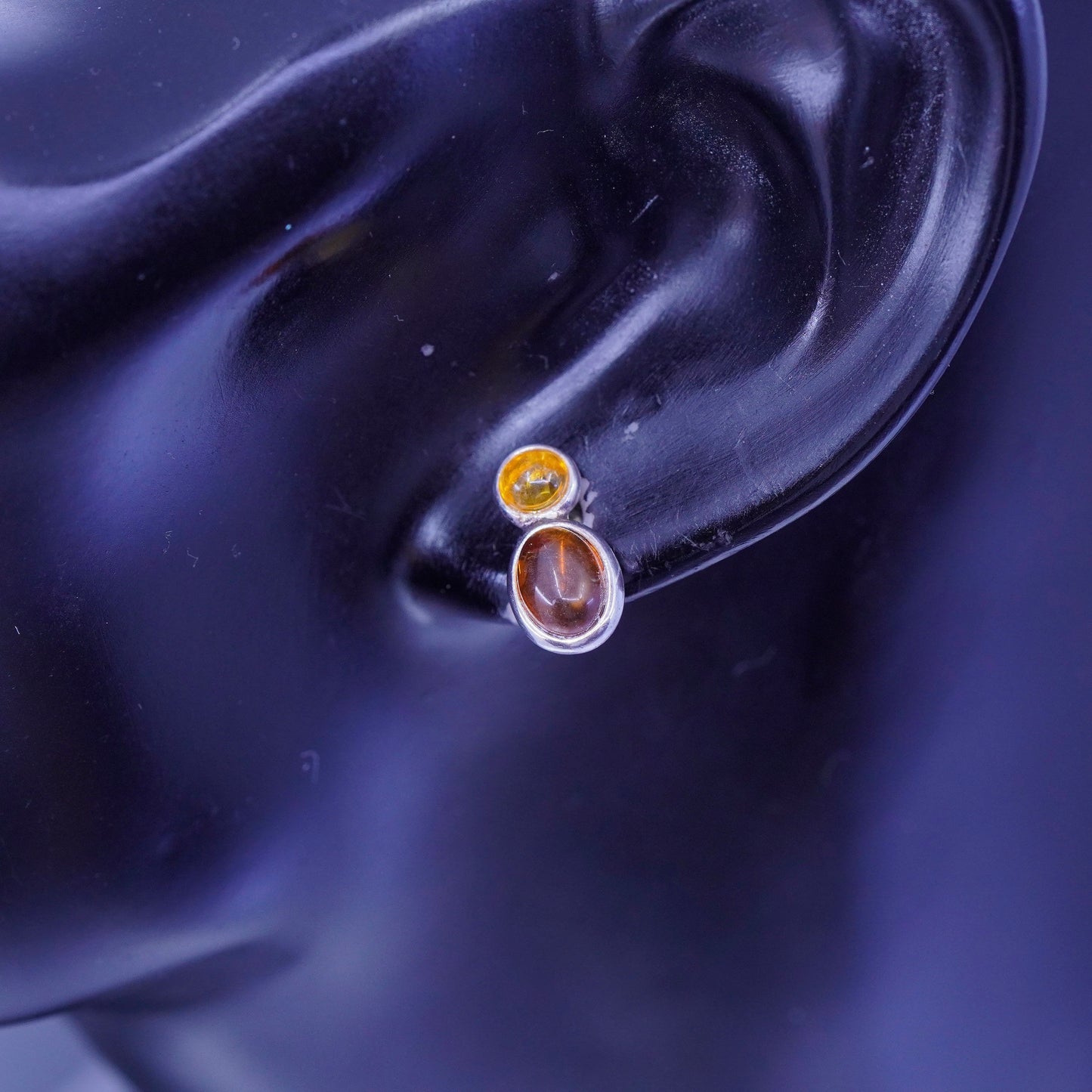 Vintage acleoni jewelry | handmade Sterling 925 silver studs earrings w/ amber