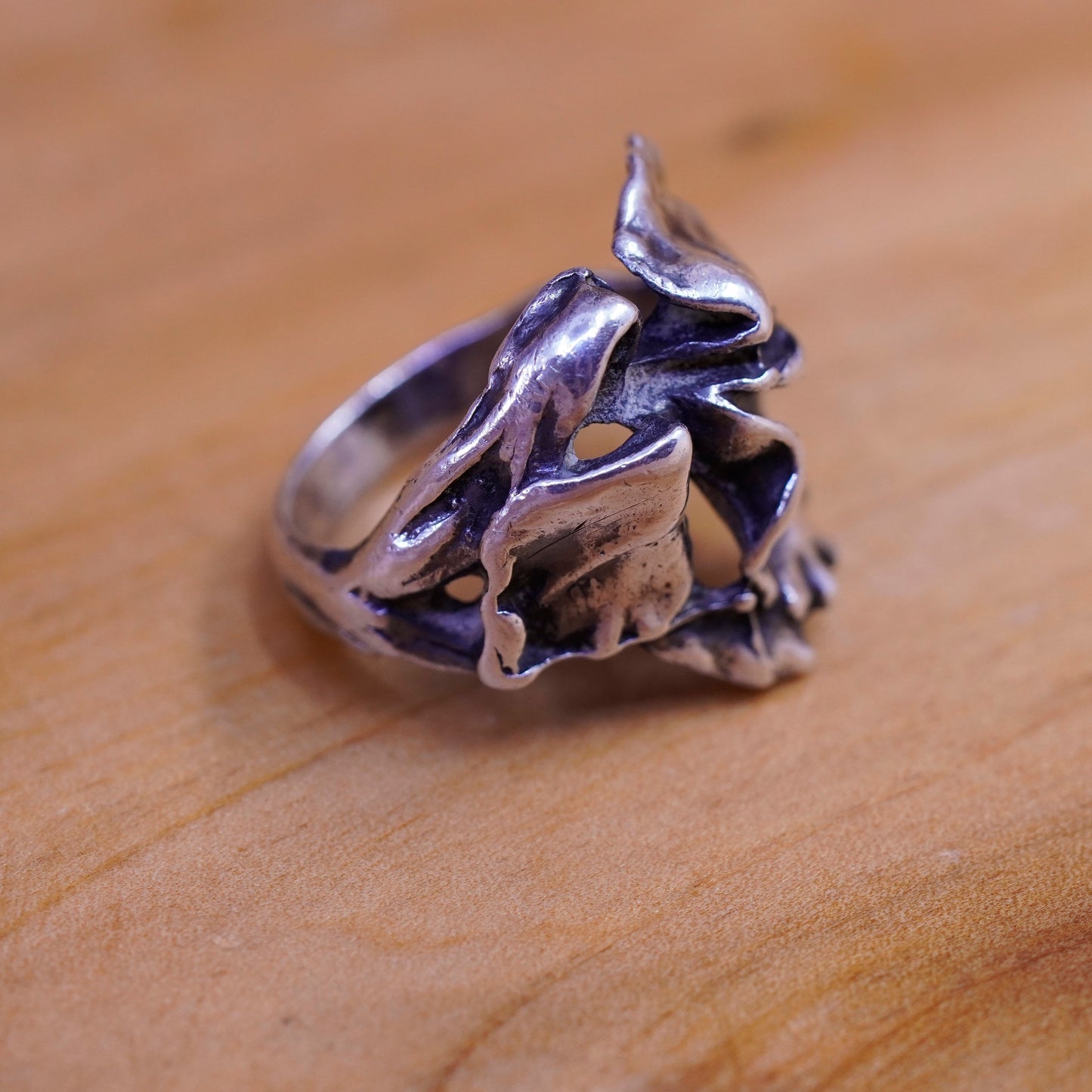 Size 6.75, Vintage Sterling 925 silver handmade flower ring, silver tested