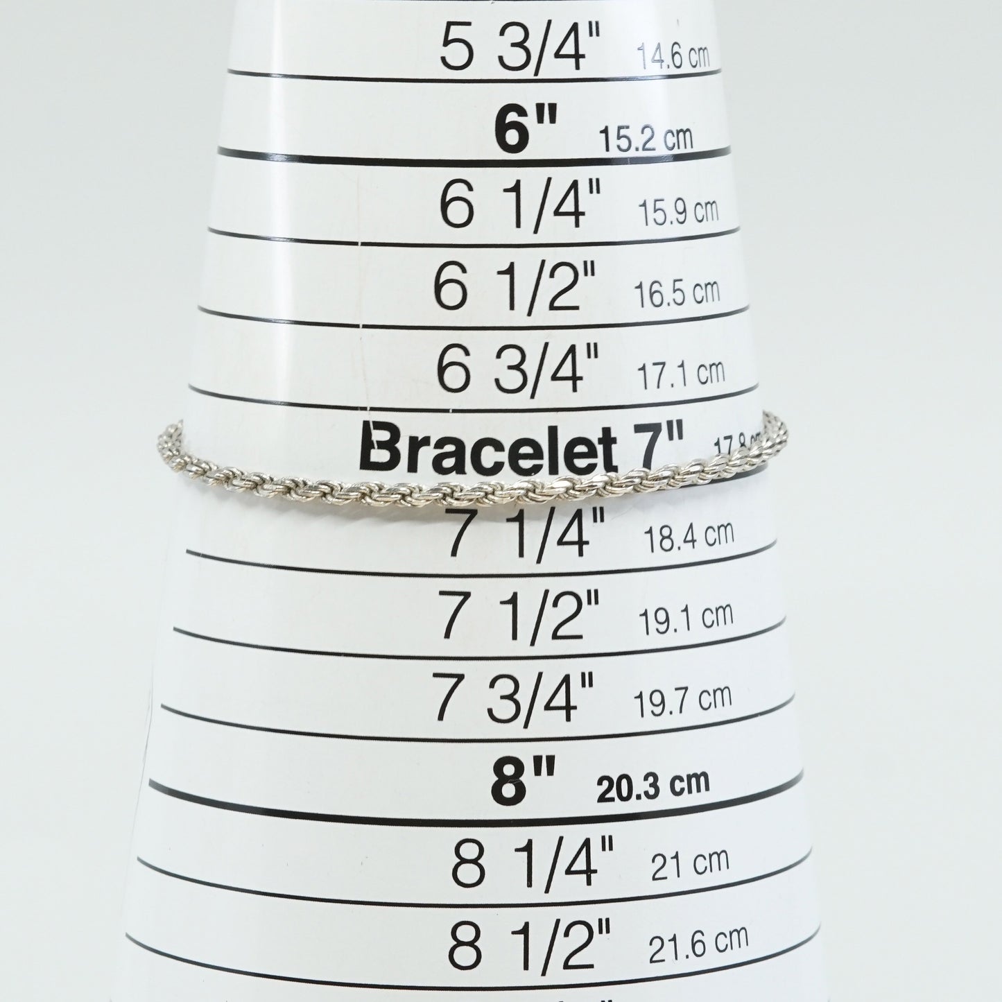 7", 2mm, Vtg sterling silver Italy rope chain bracelet, stamped italy 925 IBB