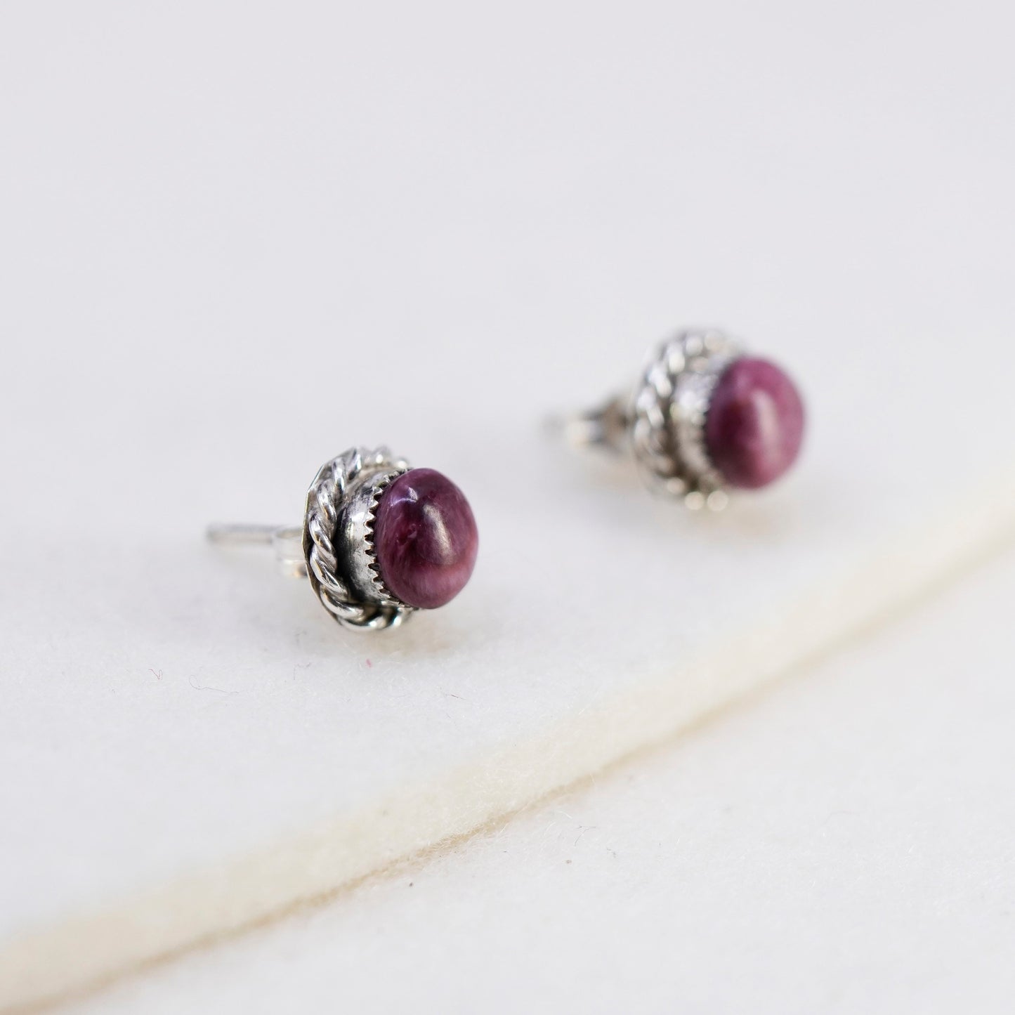Vintage Sterling 925 silver earrings, rectangular studs with red jasper
