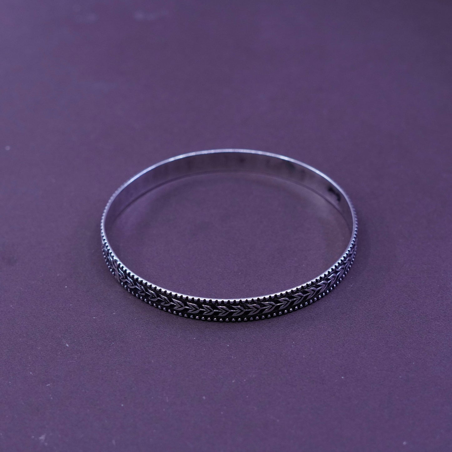 8”, vtg Coro Sterling silver handmade bracelet, 925 bangle w/ wheat textured