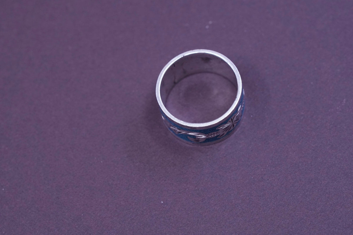 sz 10, Sterling silver ring, Native American, 925 wide band w/ turquoise