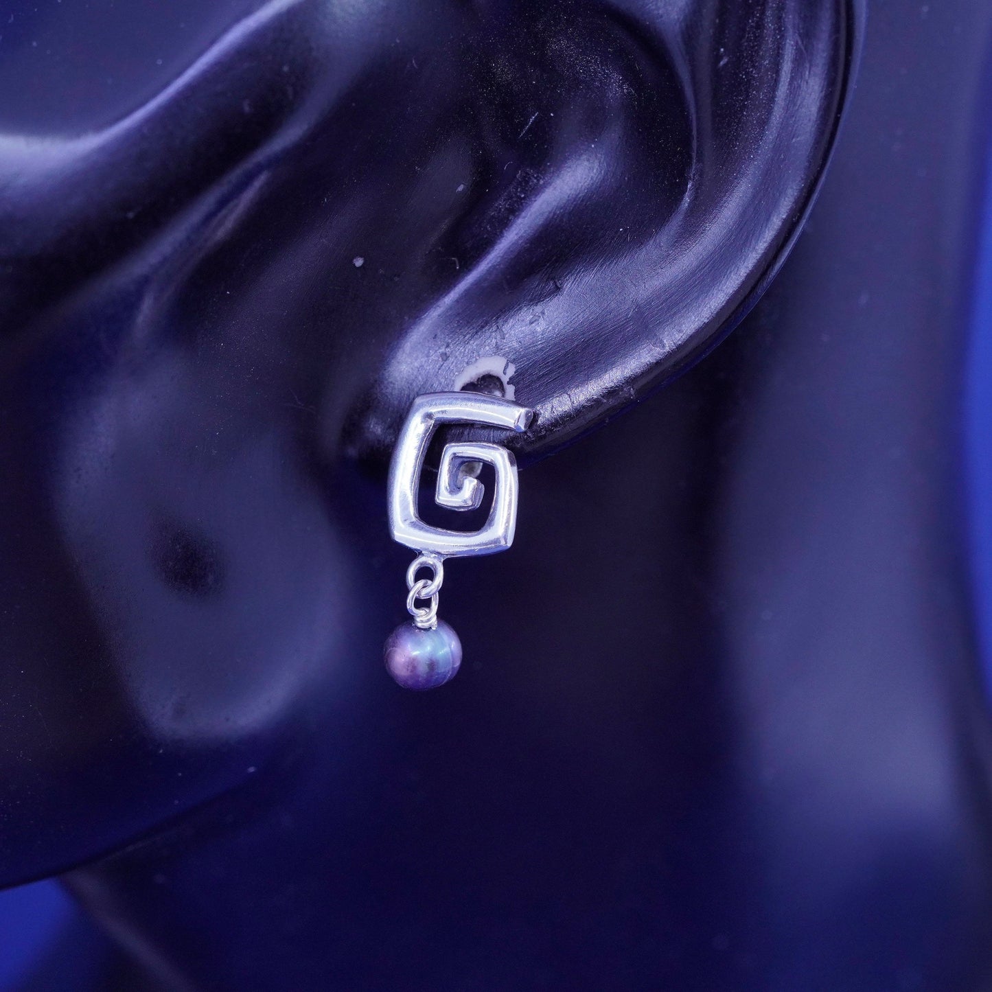 Carolyn pollack Sterling Silver handmade Earrings 925 swirl dangles black pearl