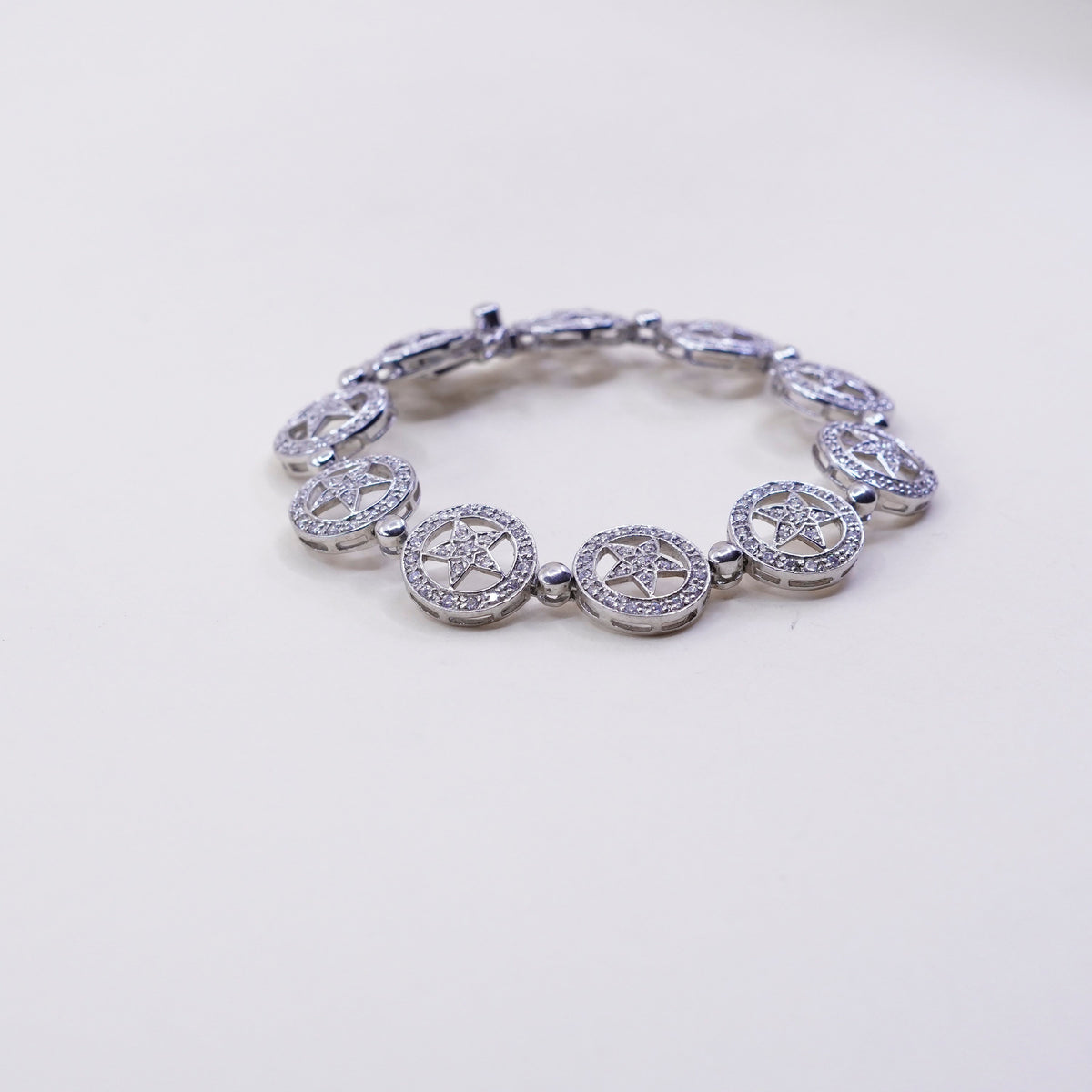 6.5”, sterling silver bracelet, 925 tennis star bracelet with cluster Cz