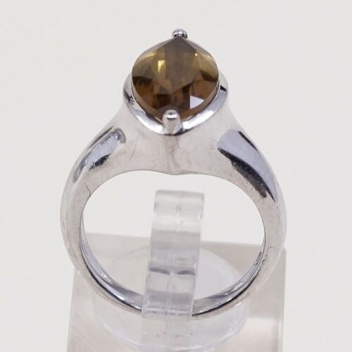 Sz 7.25, Vintage Sterling Silver handmade Ring, 925 Silver Cocktail W/ citrine