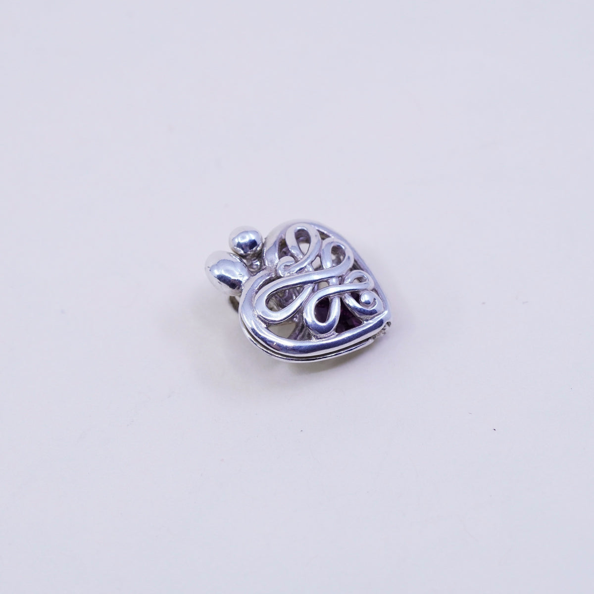 Vintage sterling silver heart filigree charm pendant, 925 prayer locket
