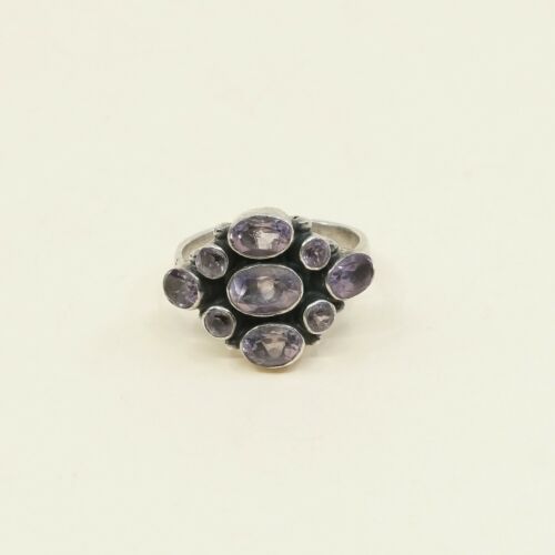 Sz 7.5, Sterling Silver handmade Ring, 925 Silver Ring W/ amethyst, stamped 925