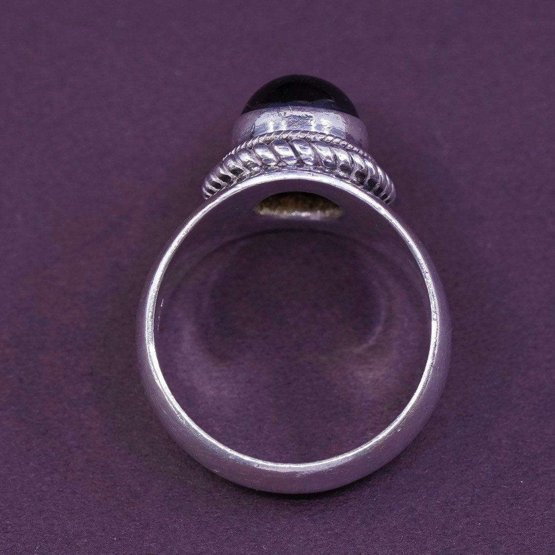 sz 9.5, Sterling silver Handmade statement ring, 925 w/ Oval amethyst N cable
