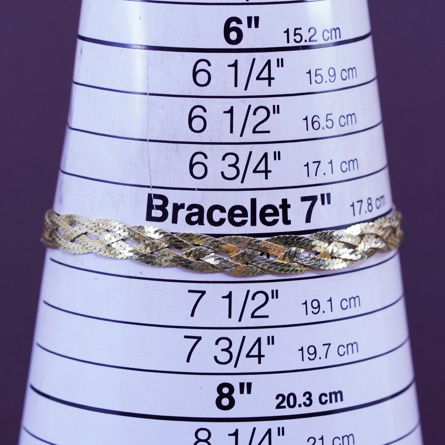 7.25”, vermeil gold over Sterling silver braided woven herringbone bracelet
