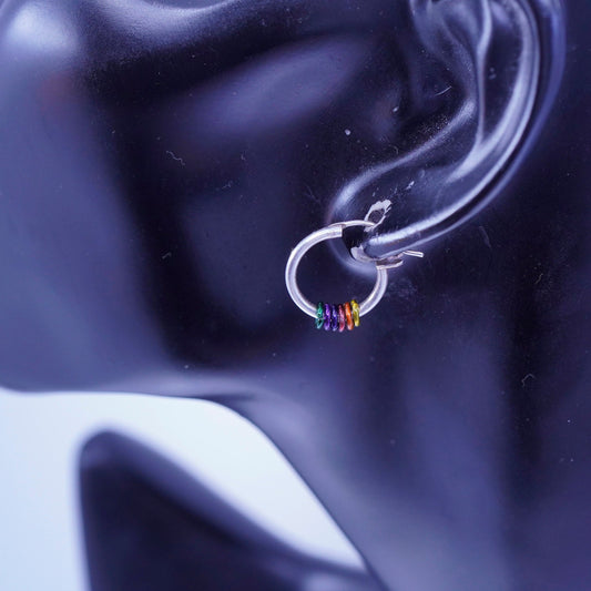 0.5”, Sterling silver handmade earrings, 925 Huggie hoops with colorful rings