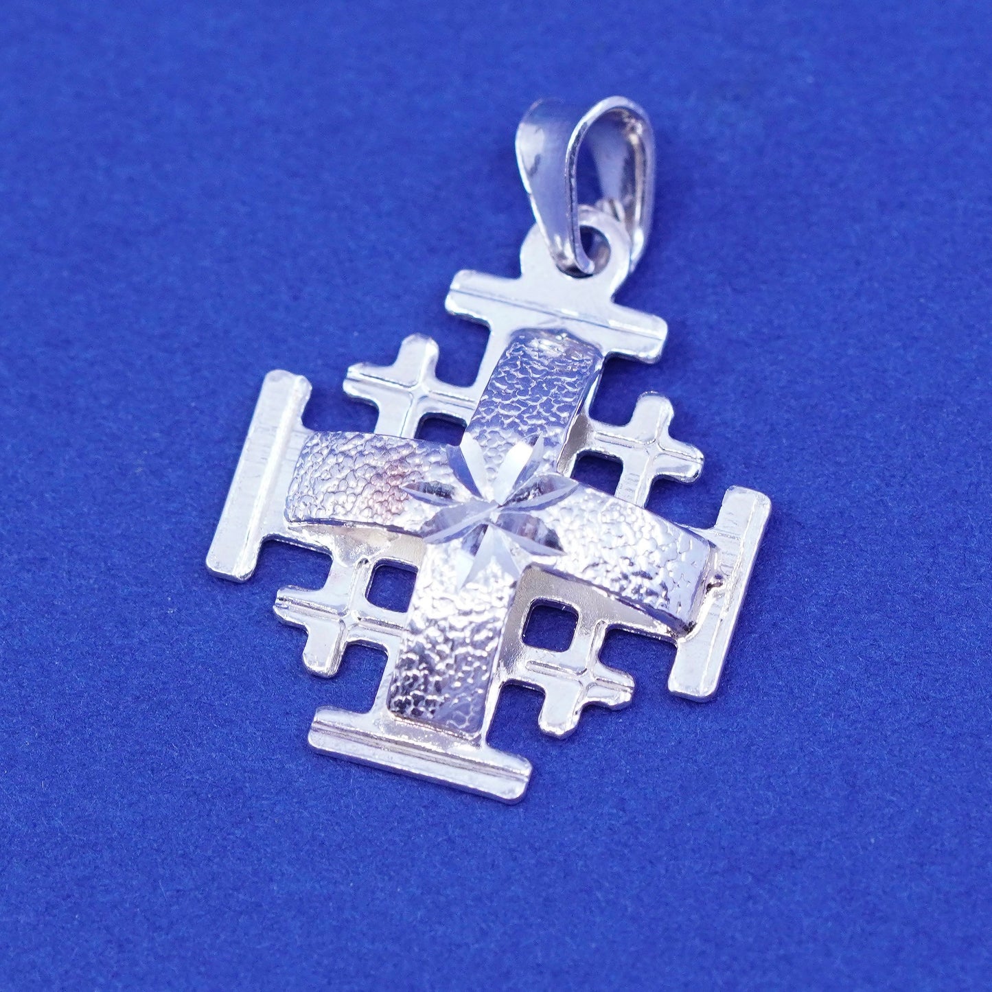 Vtg Jerusalem 925 Sterling Silver hamdmade Cross Pendant, charm