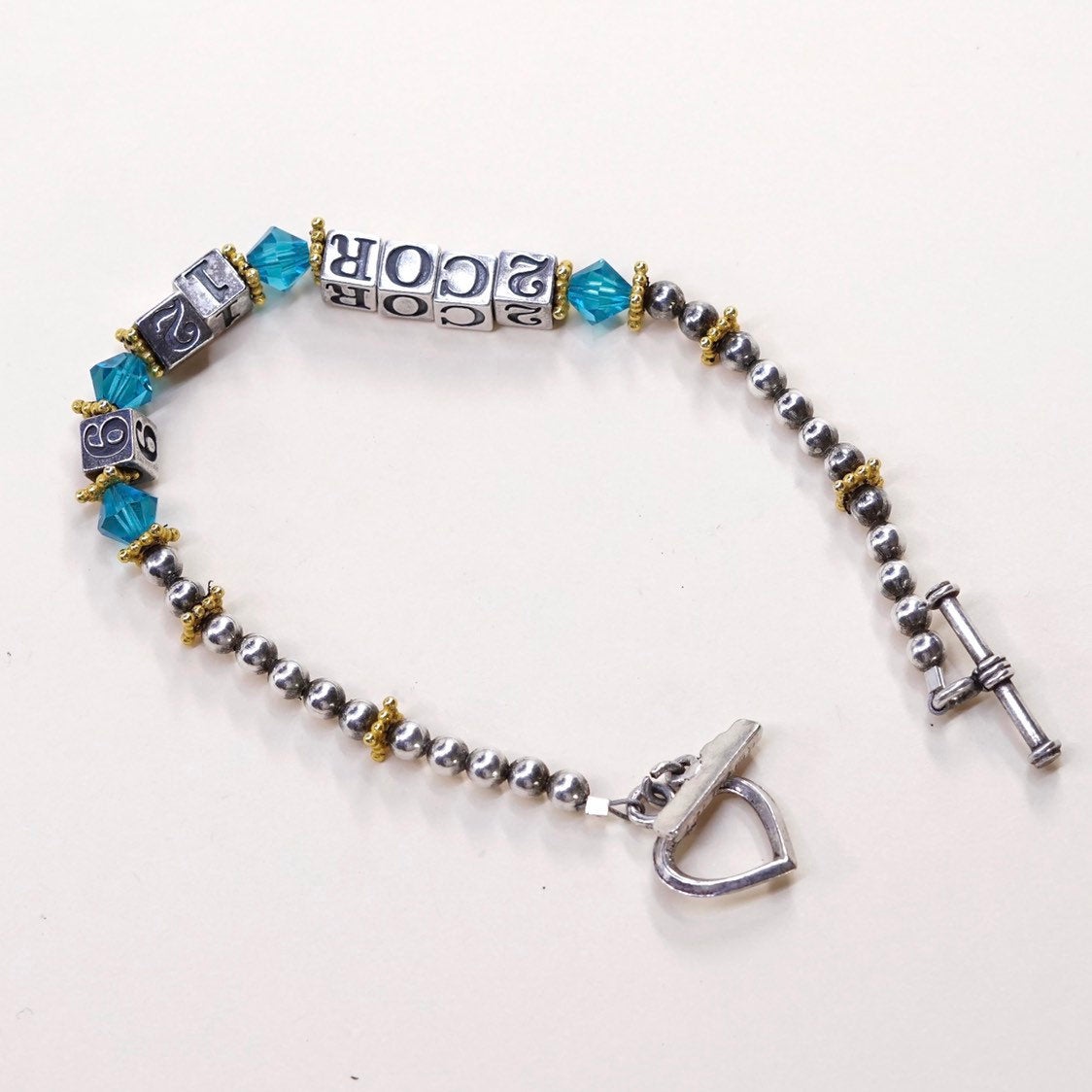 6.75", VTG BIRTHVERSE 2cor Sterling Silver bracelet has 925 alphabet n 12 9
