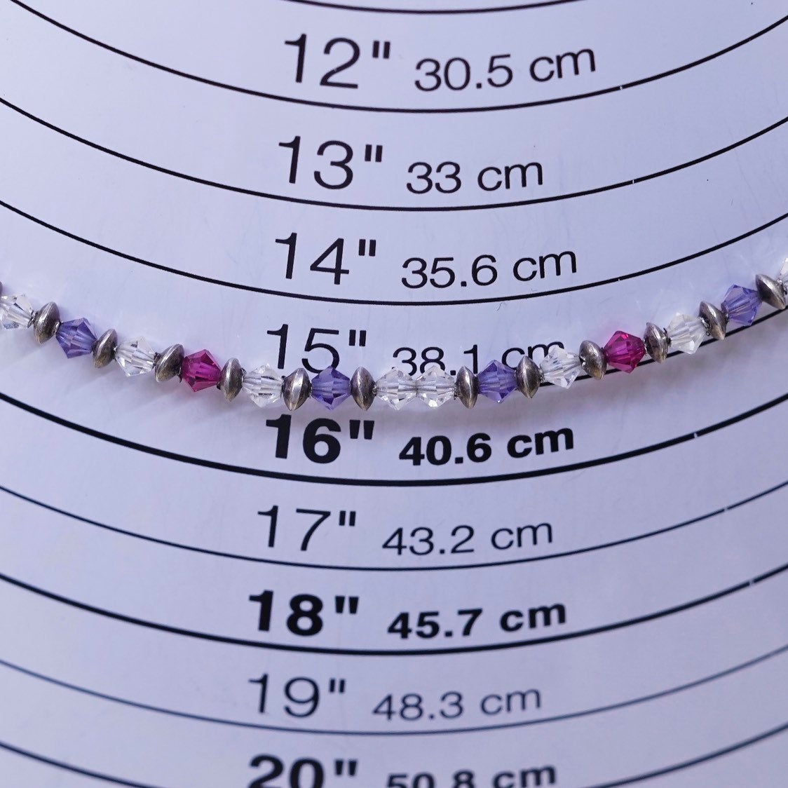 15" vtg Sterling 925 silver handmade beads necklace, w/ crystals beads