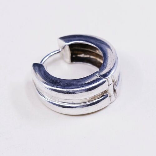 0.5”, Italy Modern Solid 925 Sterling Silver Ribbed Hoop Pierced Earrings huggie