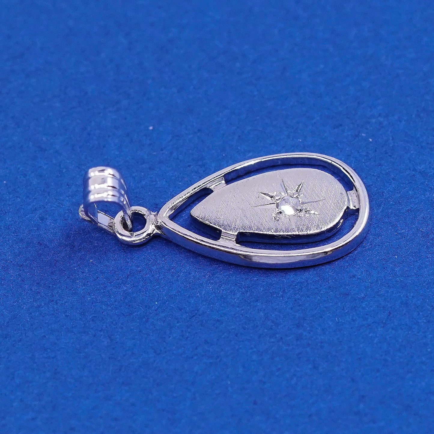 vtg Sterling silver Handmade pendant, 925 teardrop N genuine diamond