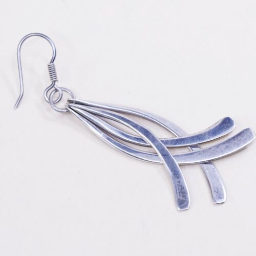 Vintage Mexico sterling silver handmade earrings, 925 curvy fringe drops
