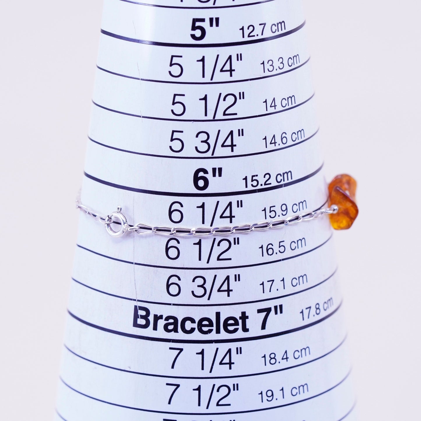 6.5”, Vintage sterling 925 silver handmade tennis bracelet with nugget amber