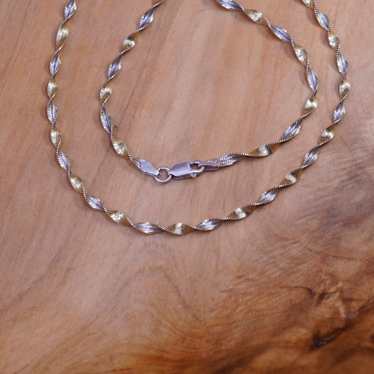 18”, Danecraft two tone Sterling silver necklace, 925 twisted herringbone chain