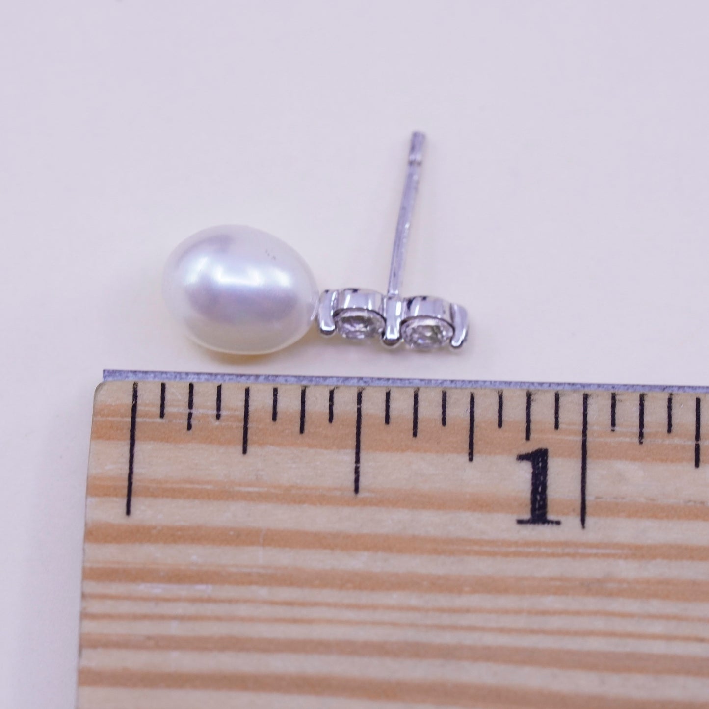 Vintage sterling silver earrings, 925 studs with pearl and cz