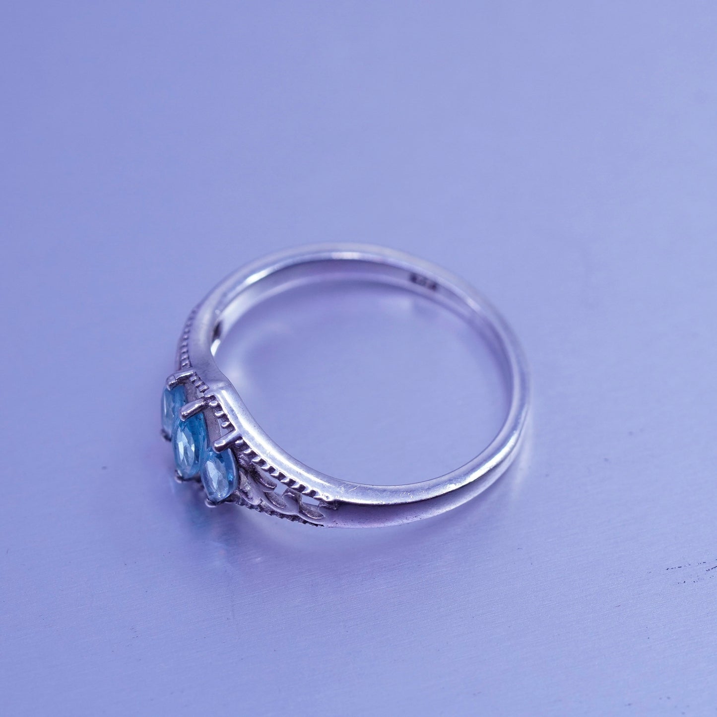 Size 8.25, vintage Sterling 925 silver handmade engagement ring with blue Cz