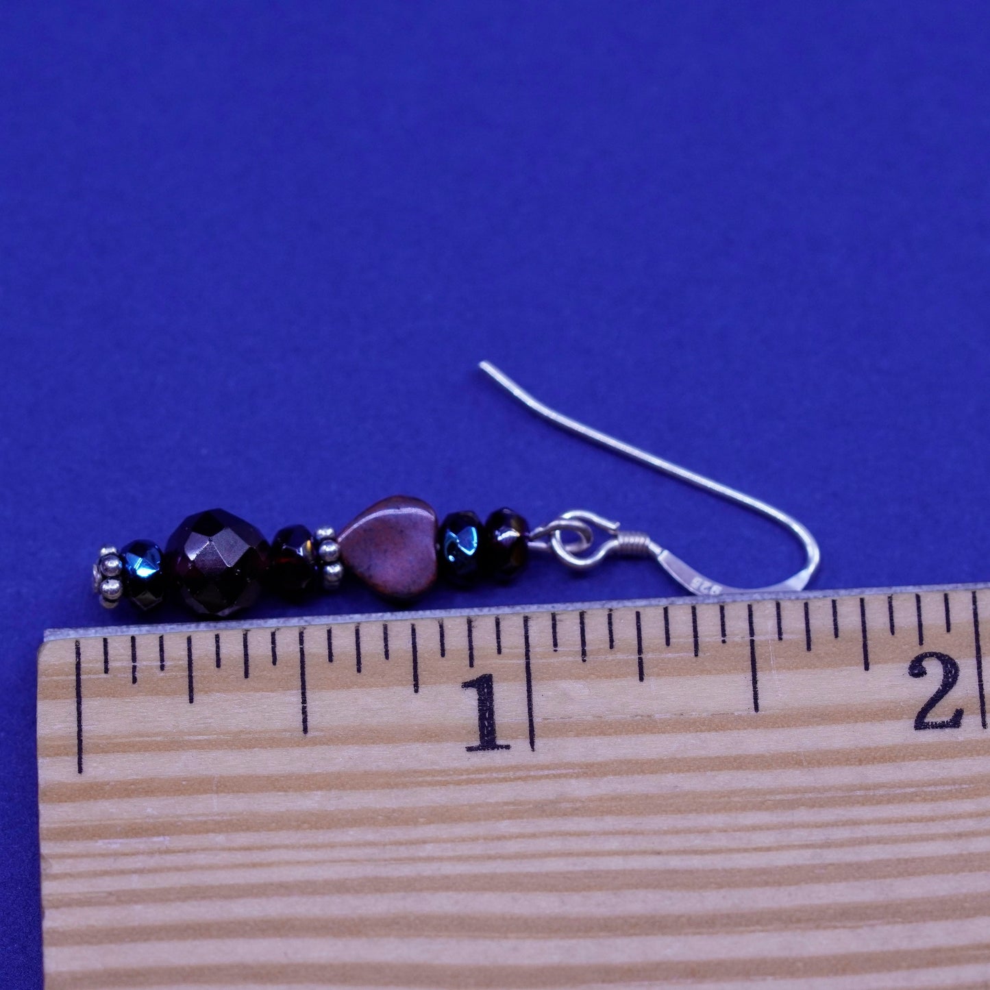 Vintage sterling 925 silver handmade earrings with garnet beads