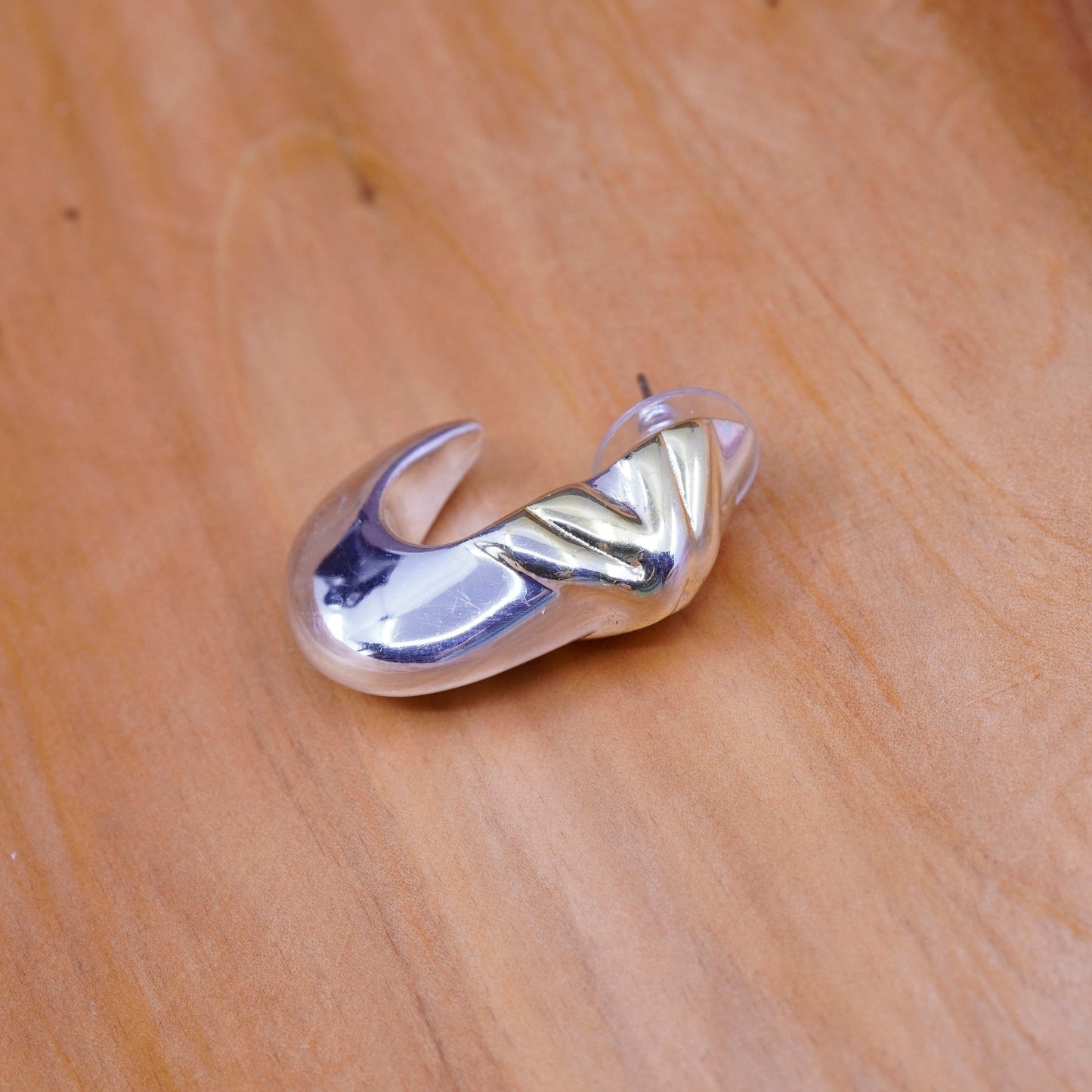 1.25”, two tone Sterling silver handmade earrings, 925 Huggie studs with 14K GF