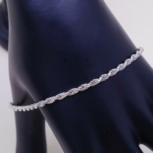 7.75”, 2mm, Vtg Sterling Silver bracelet, 925 Rope chain, Stamped 925 Italy
