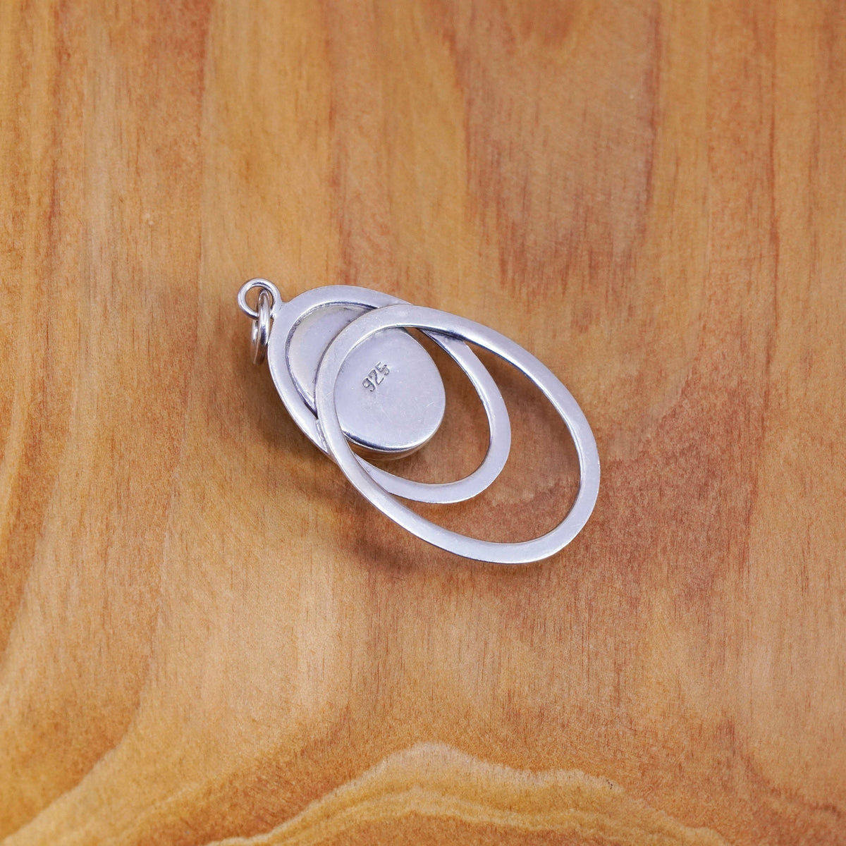 Vintage Sterling silver handmade pendant, 925 double circle with oval Larimar