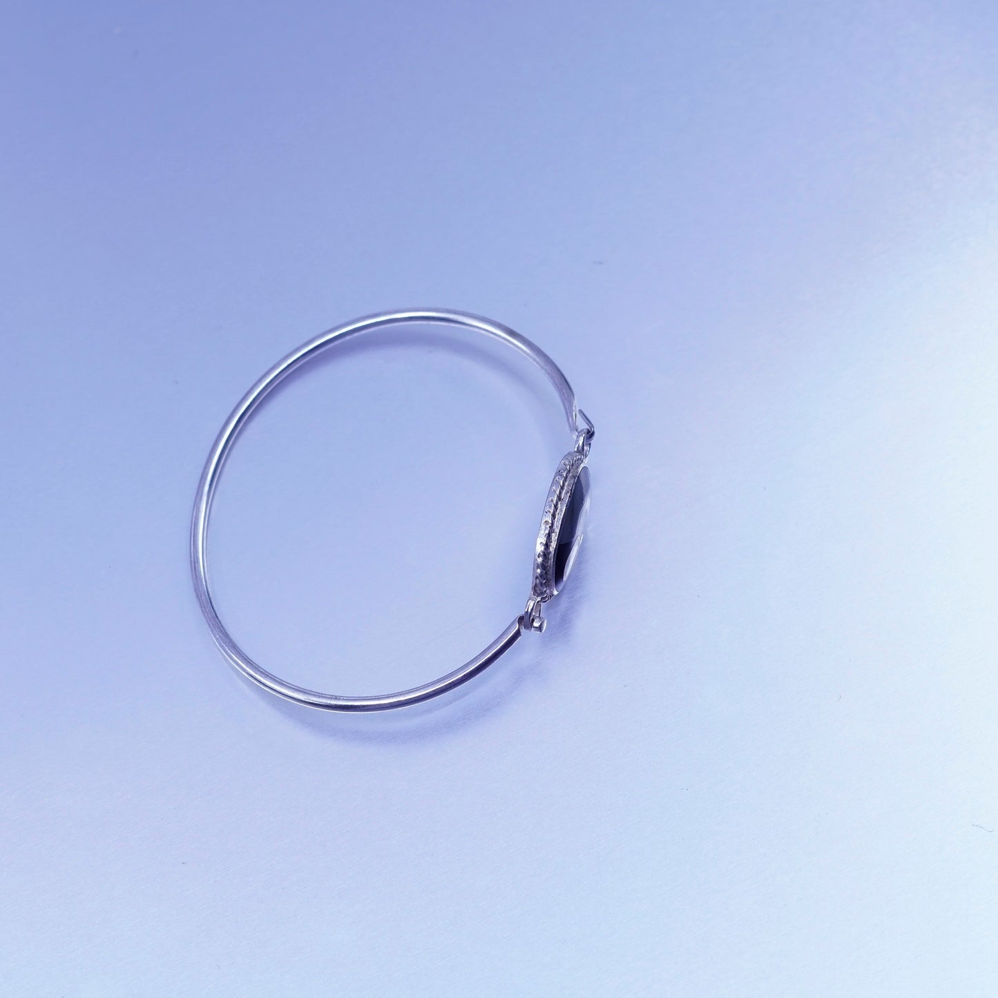 6.5”, Mexico Sterling 925 silver bracelet, hinged bangle enamel moon star
