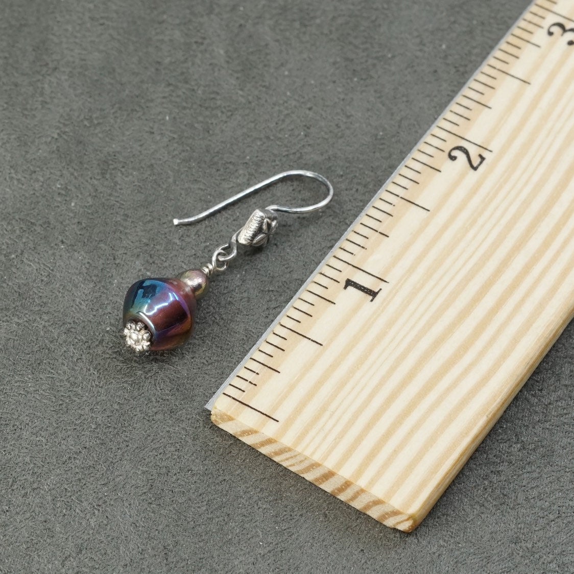 Sterling silver hoop handmade earrings, 925 red glass beads, Stamped 925