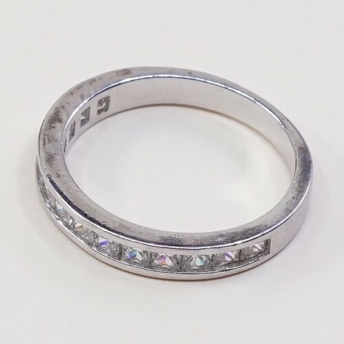 Sz 6.25, Vtg Sterling silver ring, 925 silver statement band w/ cz