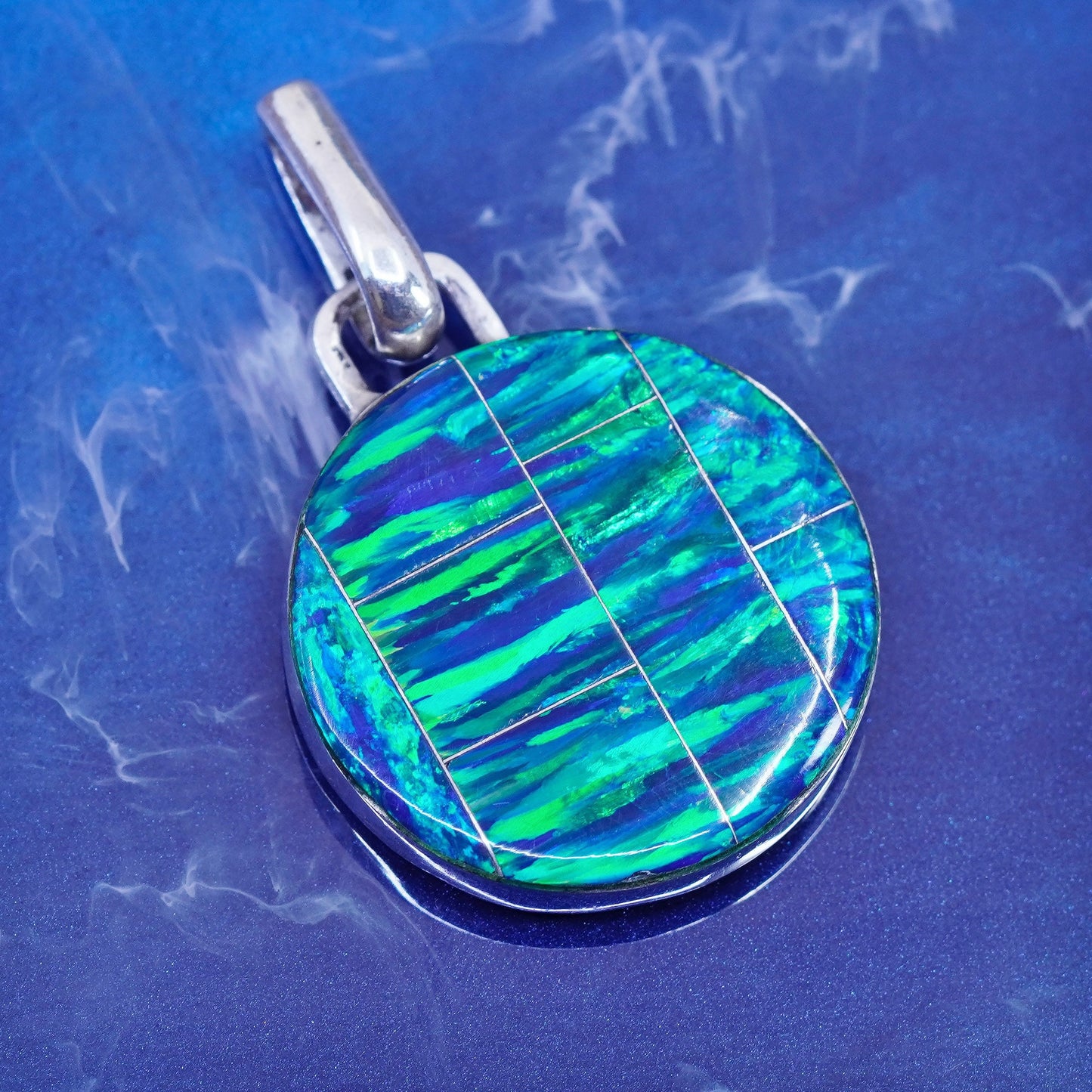 Native American Zuni RL Sterling 925 silver handmade pendant with opal inlay