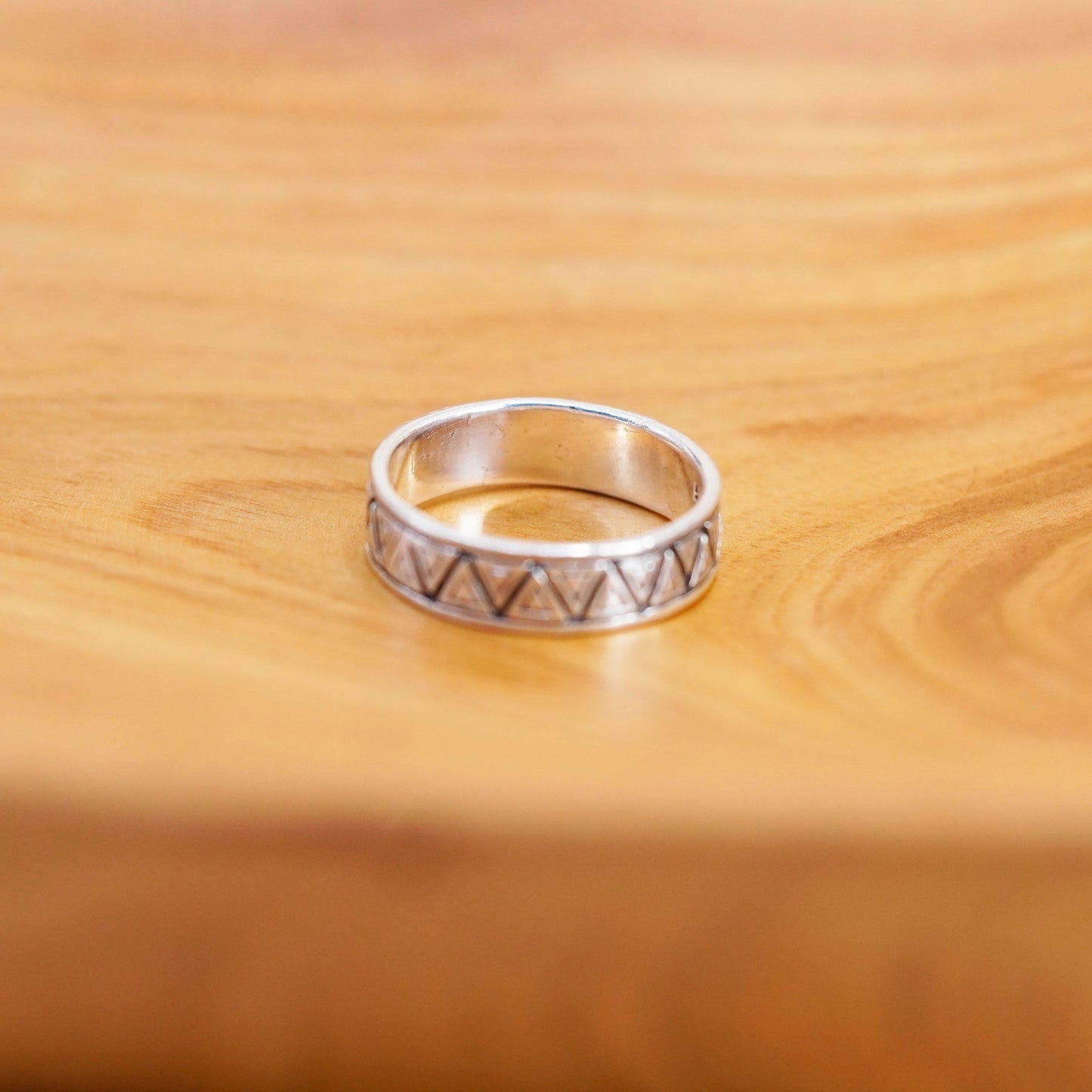 size 11.75, vintage Sterling silver handmade ring, 925 triangular textured band
