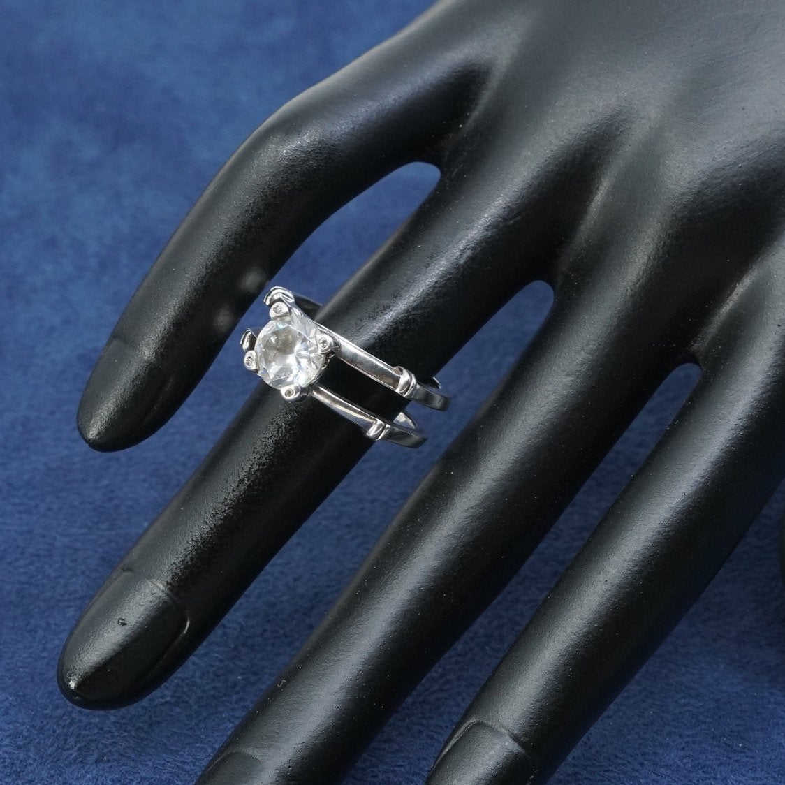 sz 8, vtg jeulia Sterling silver engagement ring, 925 band w/ clear cz