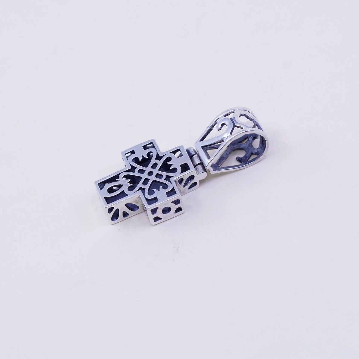 Vintage handmade Sterling silver pendant, filigree 925 cross charm