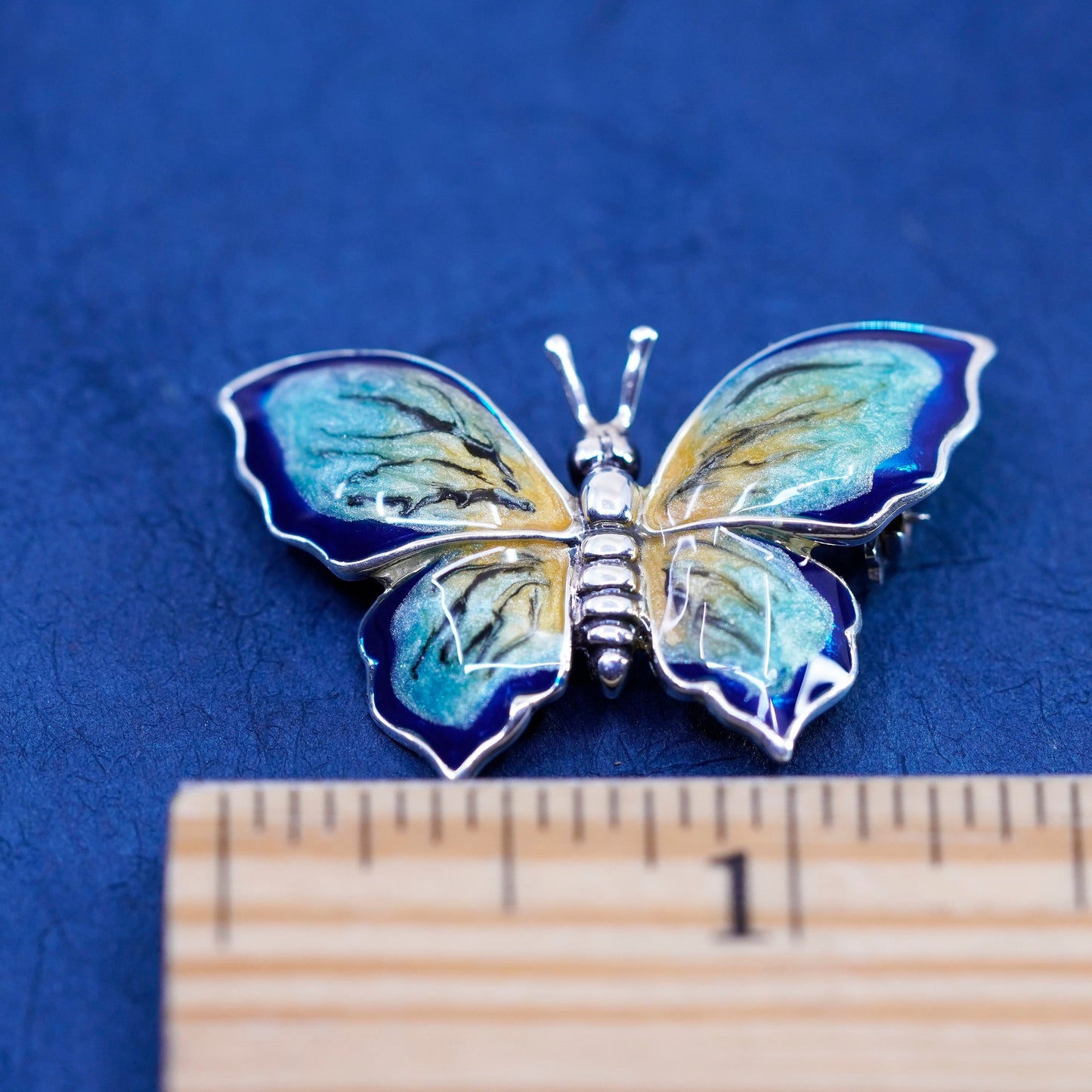Vintage Italy Sterling silver handmade brooch, 925 enamel butterfly pin