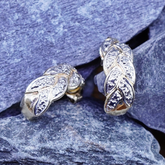 0.5”, Vermeil gold over Sterling 925 silver earrings, hoops, huggie w/ diamond