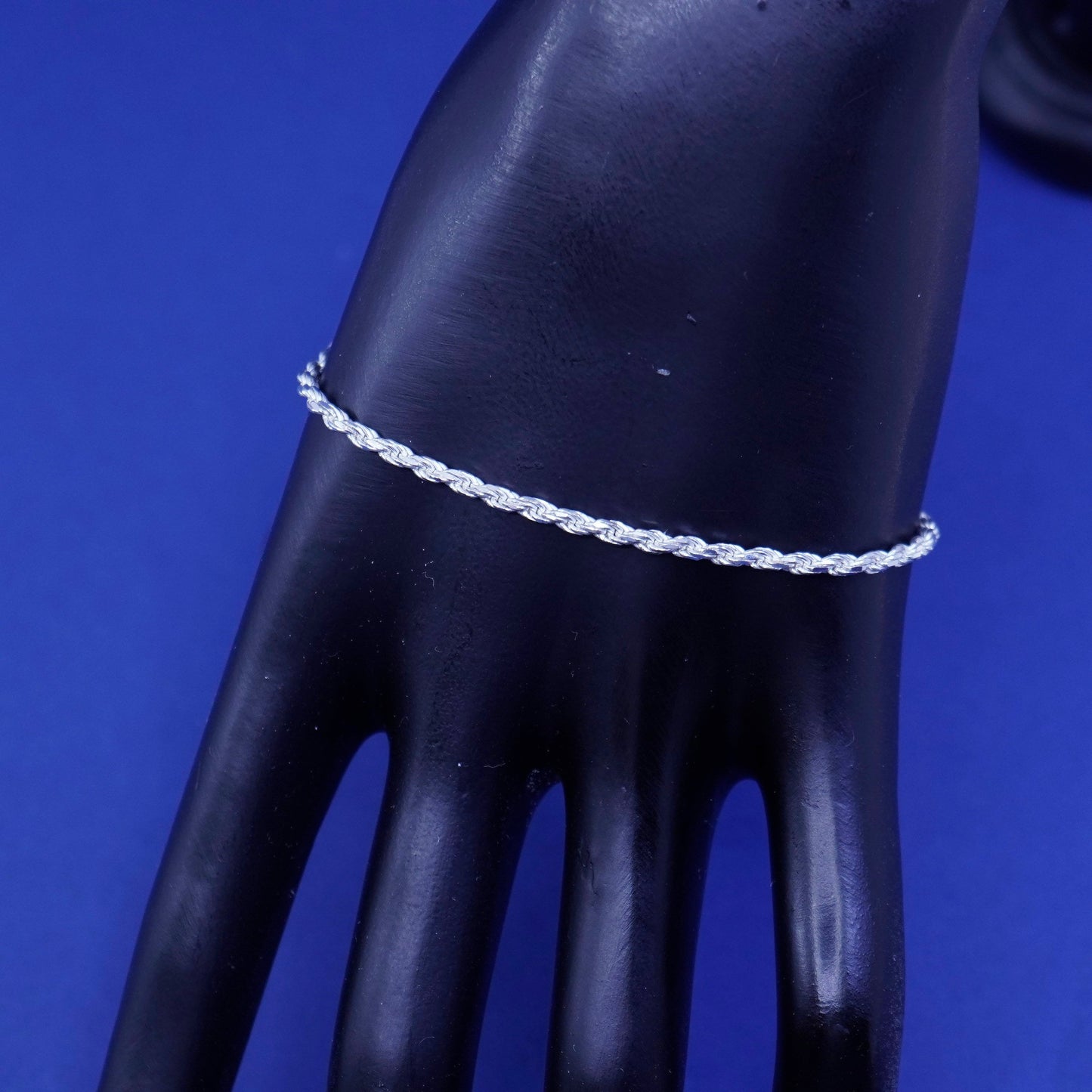 7.75”, 2mm, vintage sterling silver handmade bracelet, Italy 925 rope chain