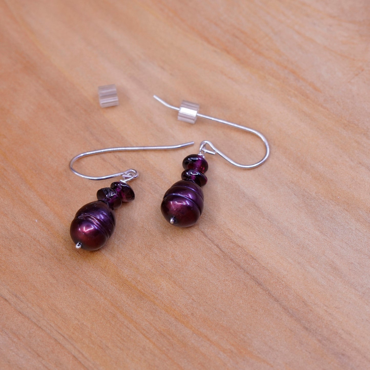 Vintage Sterling 925 silver handmade earrings with red pearl and garnet