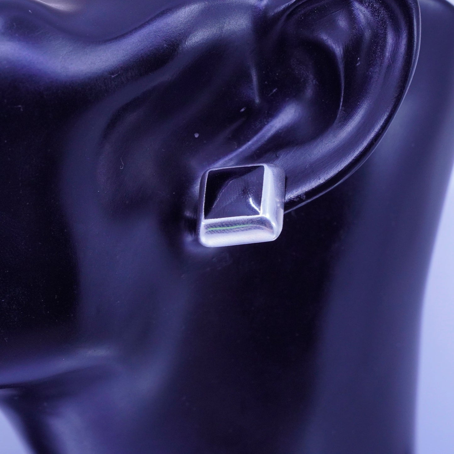 Vintage Sterling 925 silver handmade earrings, square onyx studs