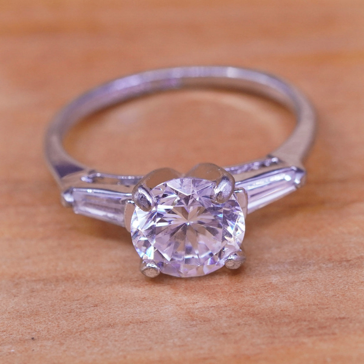 Size 7, vintage Sterling 925 silver anniversary ring with clear cz