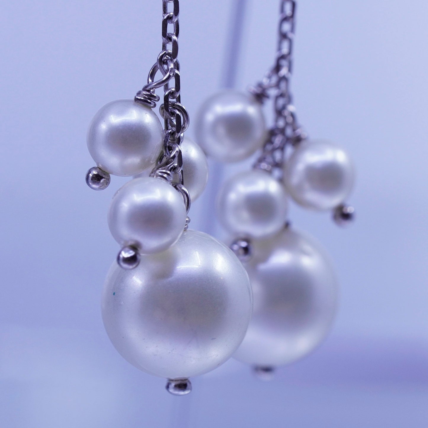 Vintage LUC Sterling 925 silver handmade earrings with cluster pearl