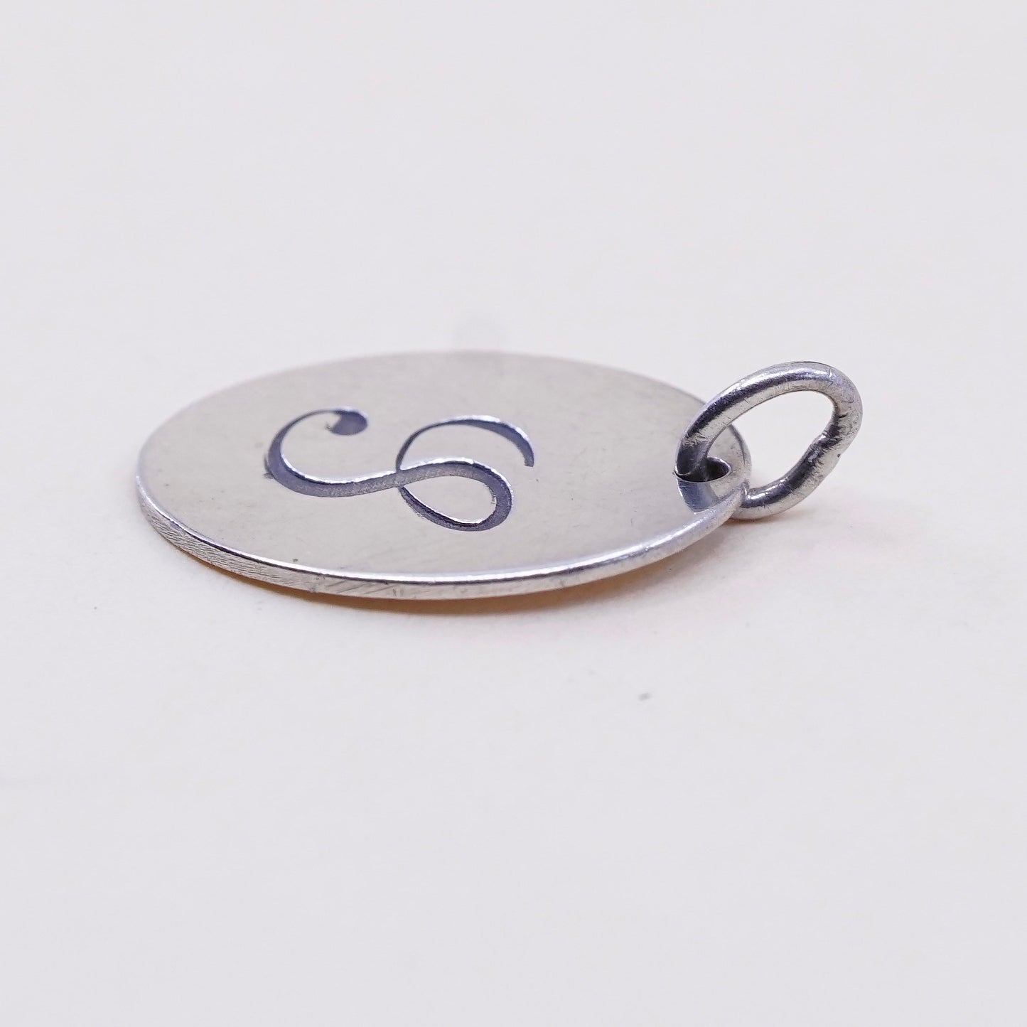 Vintage MWS sterling silver handmade pendant, 925 tag charm with initial “S”
